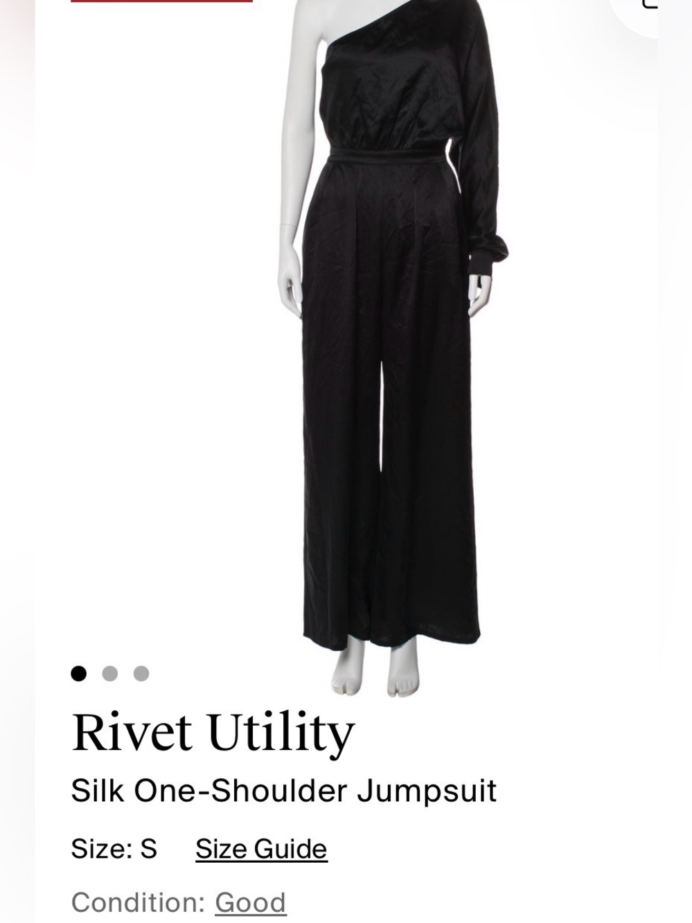 Rivet Utility Black 95% Silk One Shoulder Wide Leg Jumpsuit S